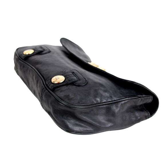 Gustto SOFT BLACK GENUINE LEATHER FLAP LOGO CLUTCH HANDBAG WALLET PURSE - Picture 8 of 16